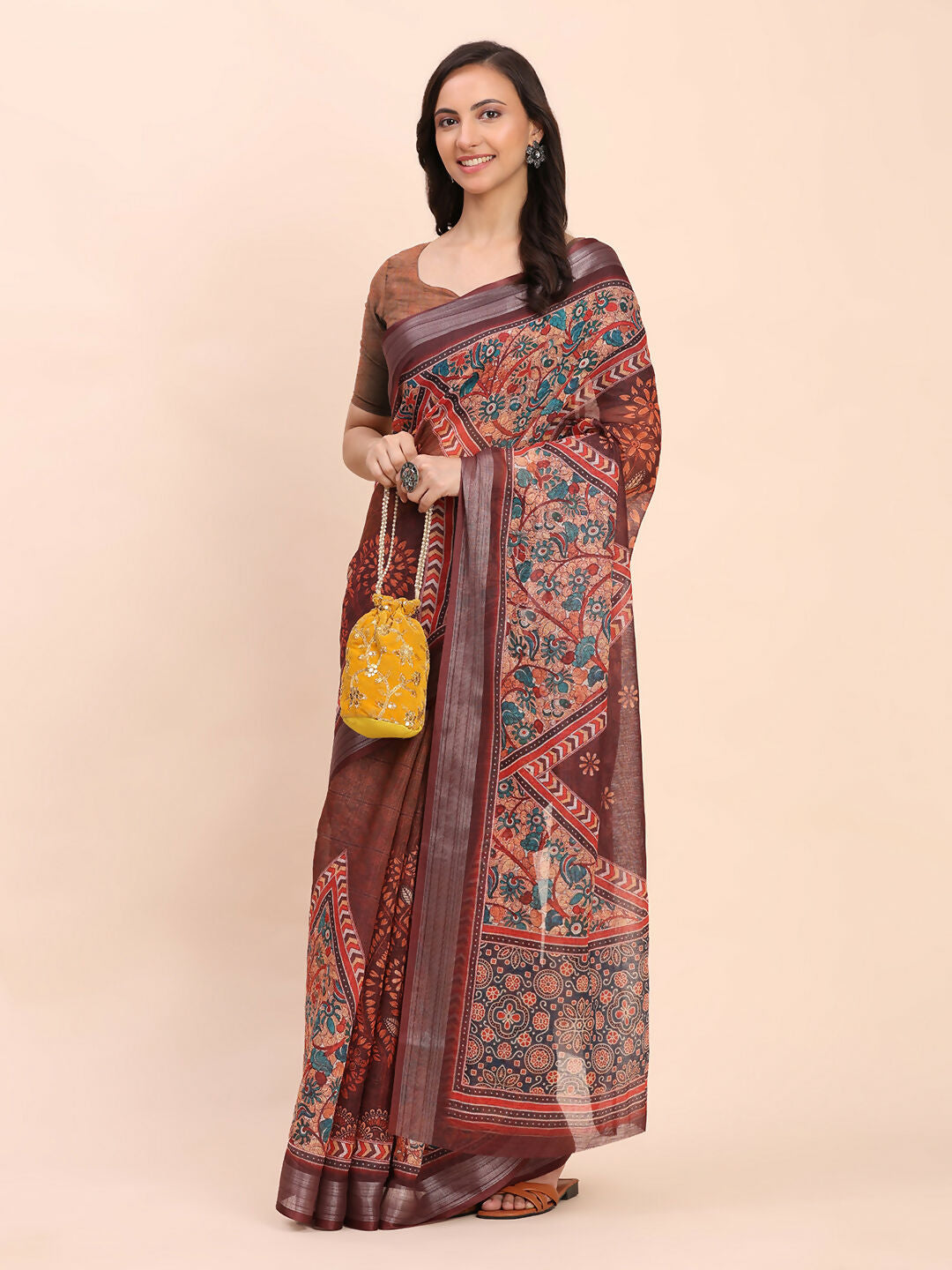 Astita Linen Cotton Brown Saree
