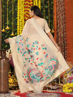 Thumbnail for Astita Linen Cotton Cream Saree