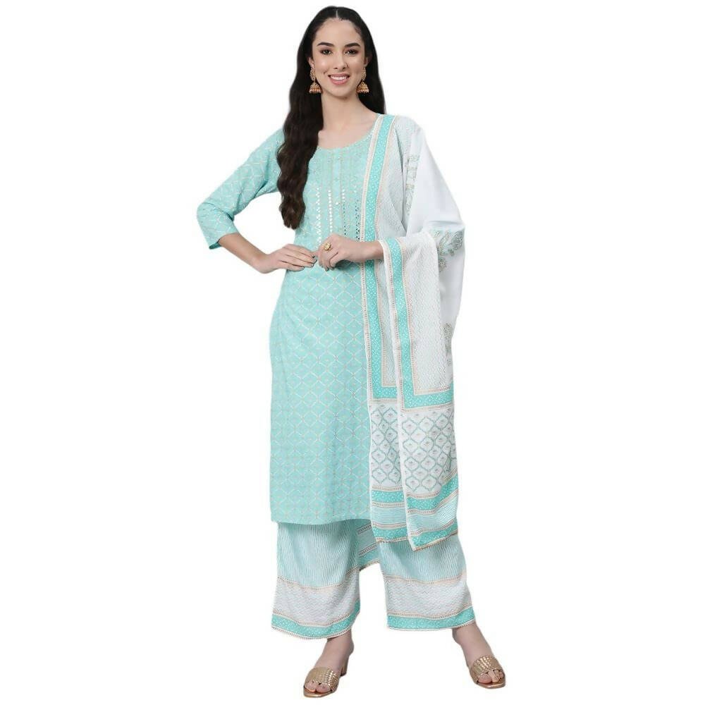 Anubhutee Women's Blue Kurta Palazzo with Dupatta Set - Distacart
