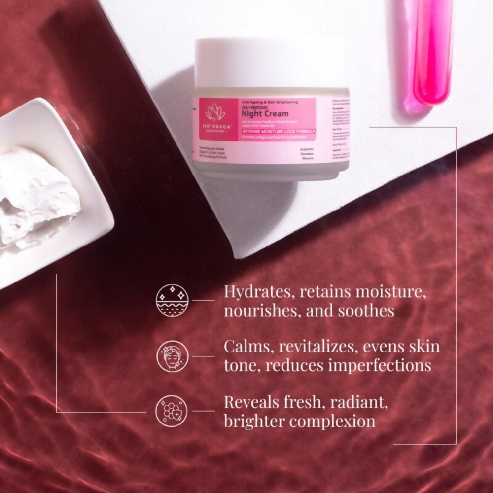 Earthraga Anti Ageing and Skin Brightening HA + Retinol Night Cream - Distacart