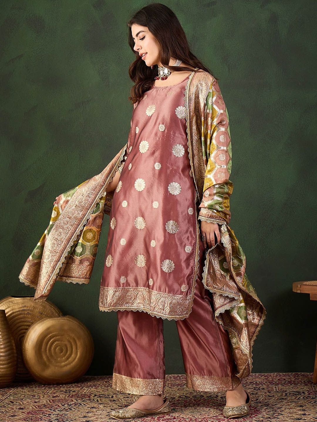 Sangria Woven Design Kurta & Palazzo With Dupatta