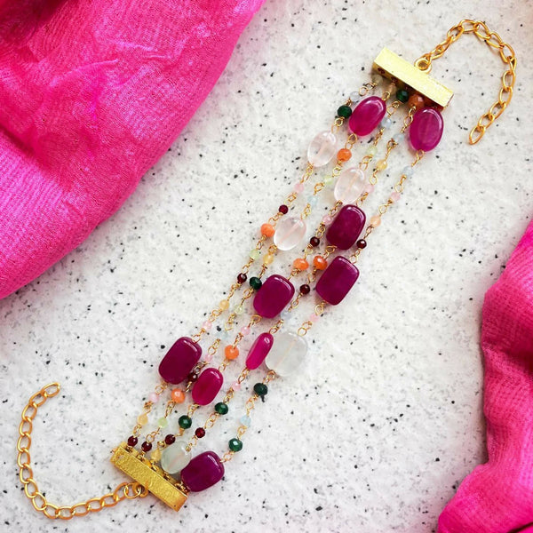 Joban Fashion Magenta Pink Brass Colourful Zade Stones Trendy Bracelet
