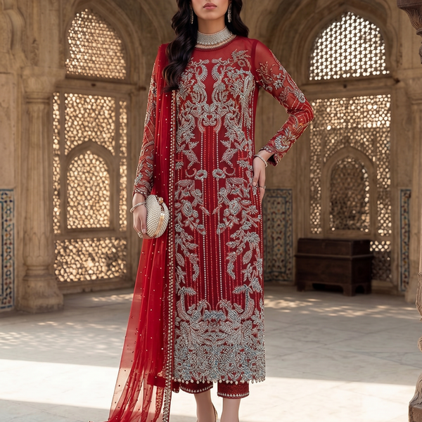 Teeya Creation Womens New Soft Net With Heavy Embroiedery With Sequence Work Kurta Set - Dista