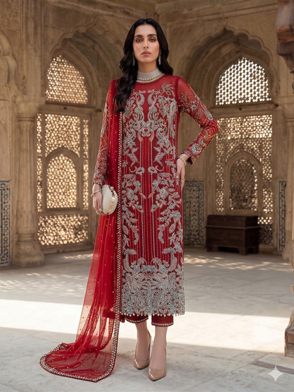 Teeya Creation Womens New Soft Net With Heavy Embroiedery With Sequence Work Kurta Set - Dista