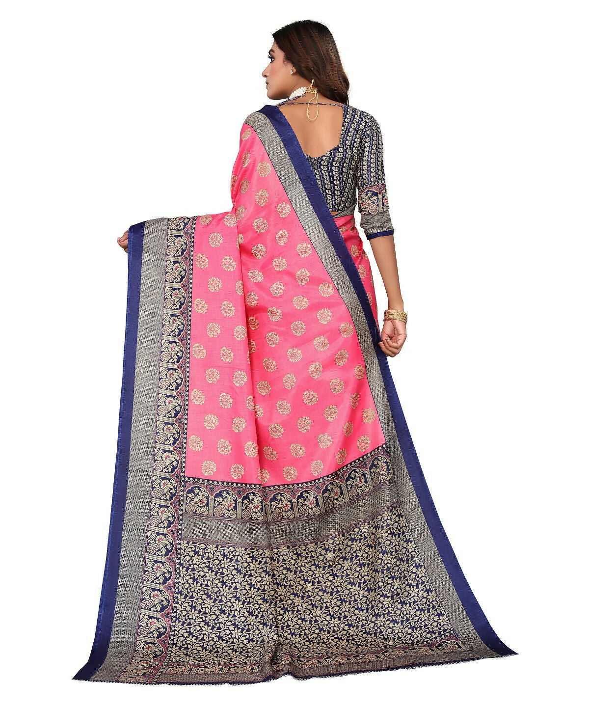 Vamika peach Printed Art Silk Saree - Distacart