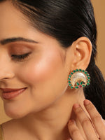 Thumbnail for Nuyug 22K Gold Plated Faux Emerald Stone Studded Contemporary Shaped Studs