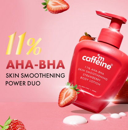 mCaffeine 11% AHA-BHA Skin Smoothening Strawberry Body Lotion - Distacart
