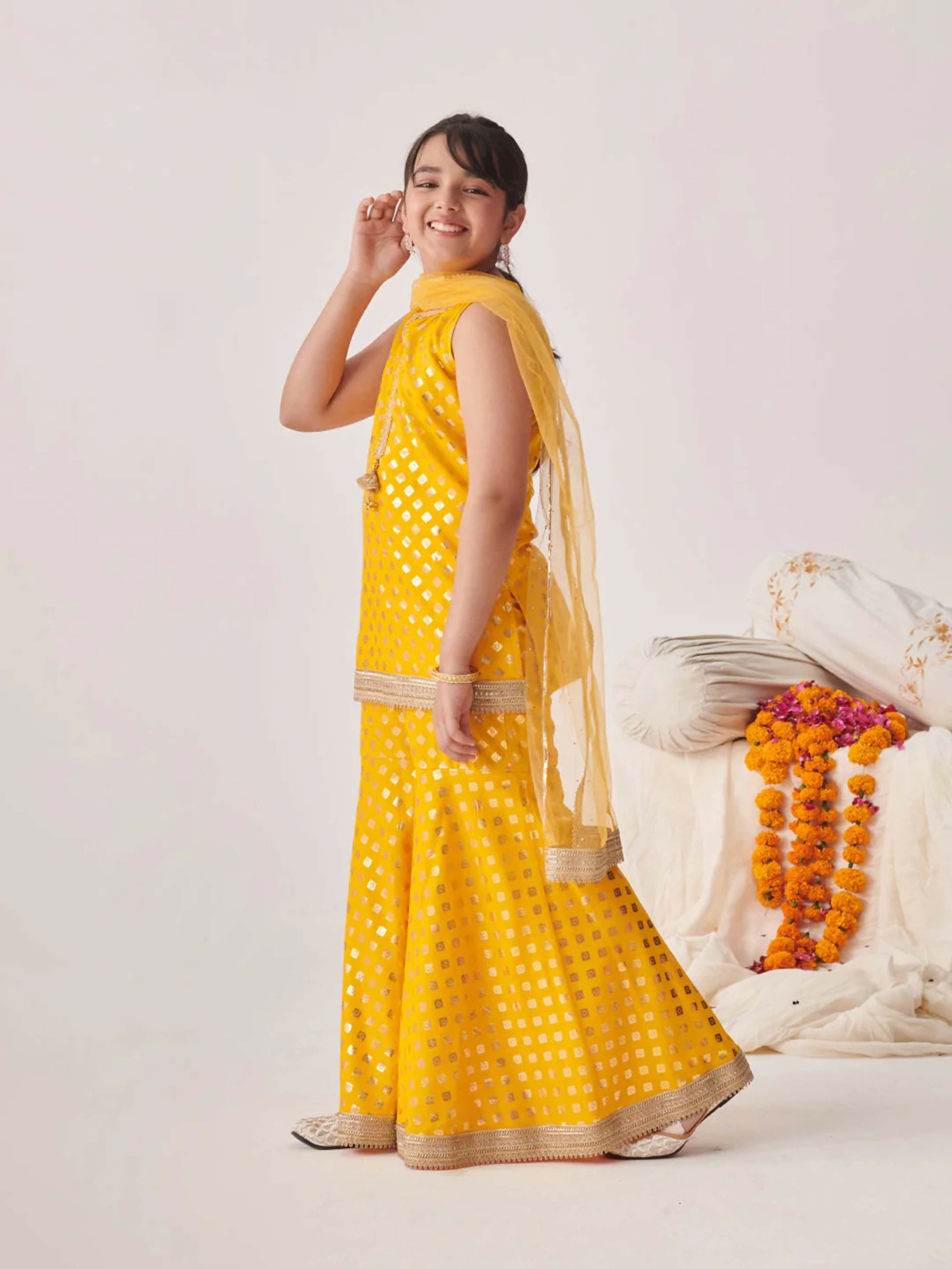 Joban Fashion Girl's Yellow Color Sharara Set