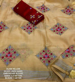Thumbnail for Yellow Pure Linen Ethnic Motifs Saree with Unstitched Blouse - Hiral Fashion - Distacart
