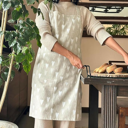 Oak & Lily 100% Cotton Kitchen Apron-Beige and Ivory - Dista
