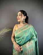 Thumbnail for Joban Fashion Sea Green Geometric Pattern Soft Silk Patola Saree - Distacart