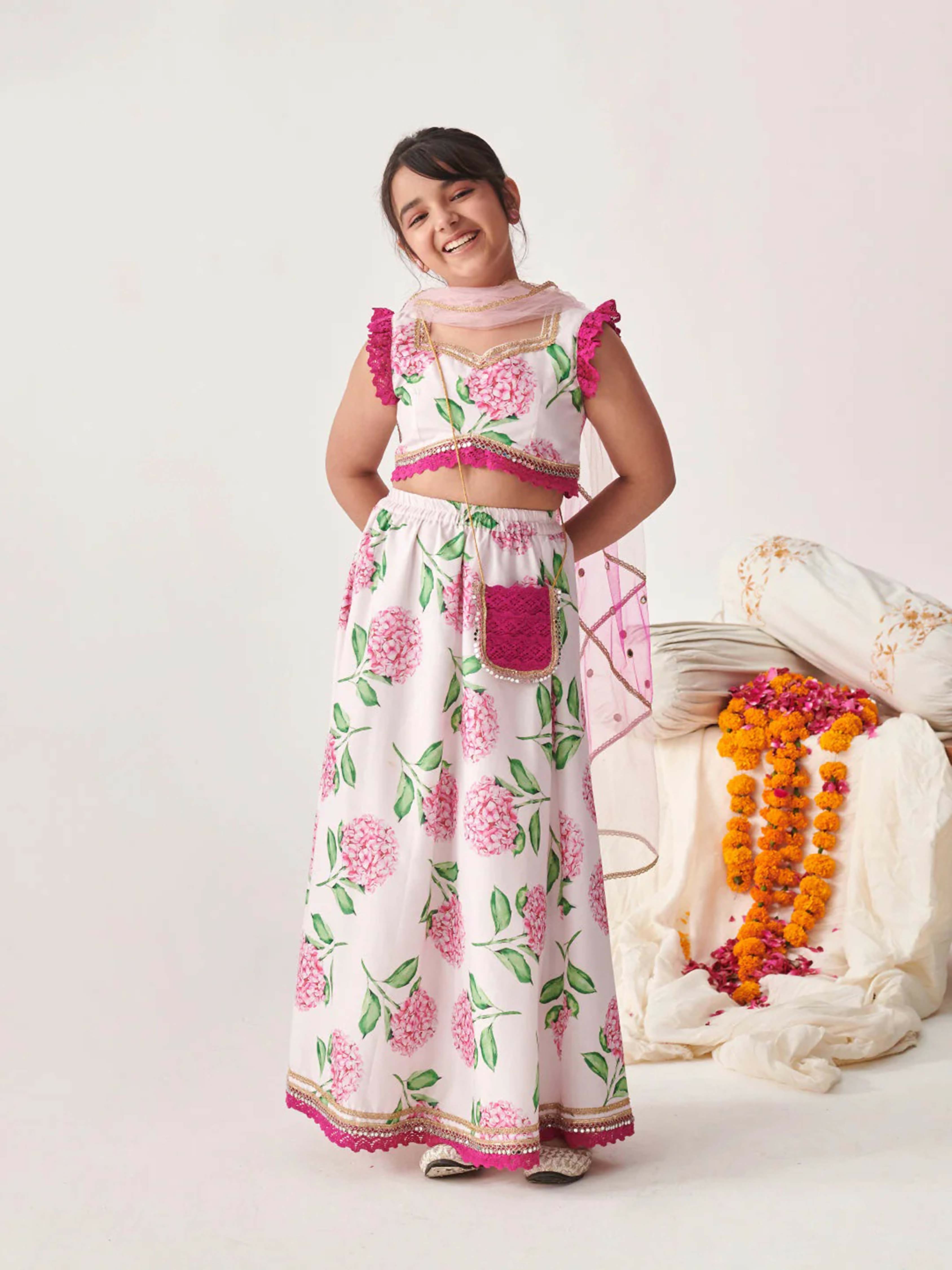 Joban Fashion Girl's Pink & White Color Lehenga Choli