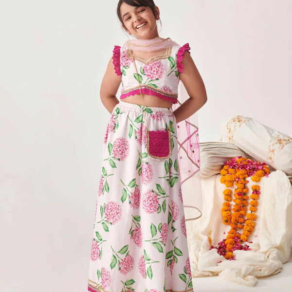 Joban Fashion Girl's Pink & White Color Lehenga Choli