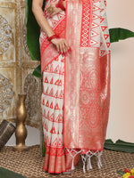 Thumbnail for Astita Linen Cotton Red & White Saree