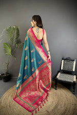 Thumbnail for Joban Fashion Teal Banarasi Soft Silk Peacock Butta Work Saree