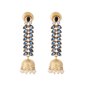 Nuyug 22K Gold-Plated Blue Onyx & Pearl Studded Dome Shaped Jhumkas - Distacart