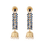 Thumbnail for Nuyug 22K Gold-Plated Blue Onyx & Pearl Studded Dome Shaped Jhumkas