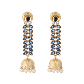 Nuyug 22K Gold-Plated Blue Onyx & Pearl Studded Dome Shaped Jhumkas