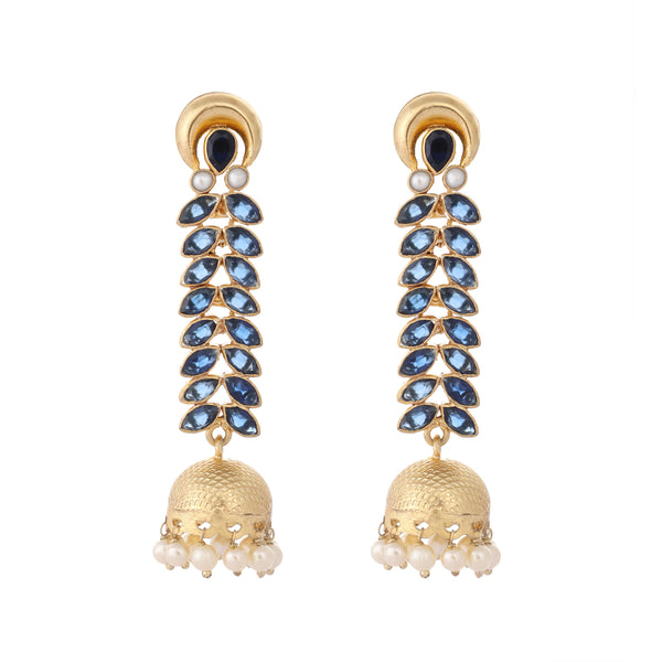 Nuyug 22K Gold-Plated Blue Onyx & Pearl Studded Dome Shaped Jhumkas