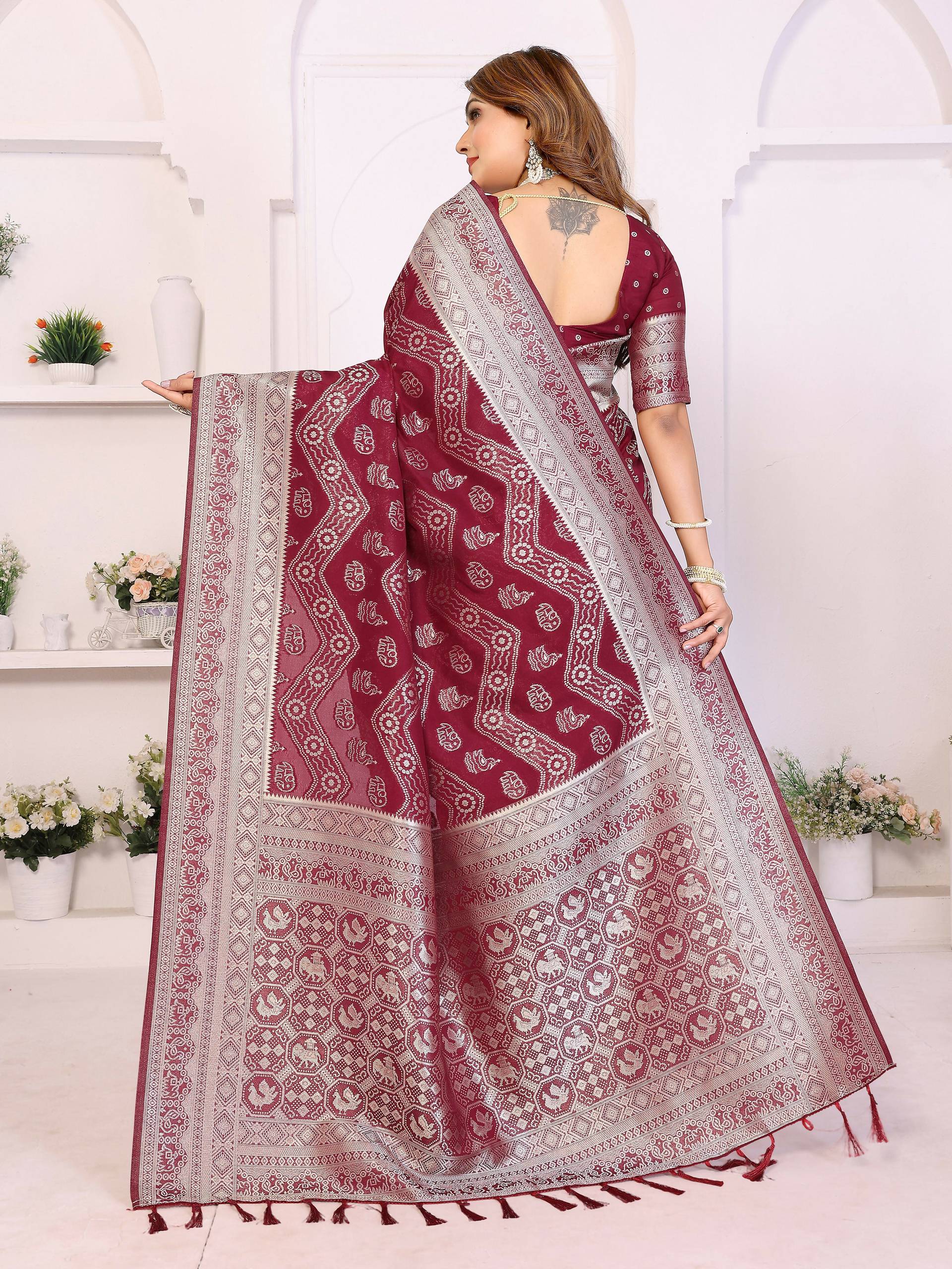 Aastha Fashion Maroon Georgette Silk Leheriya With Elegant Zari Weaving Saree - Distacart