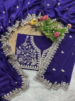 Thumbnail for Joban Fashion Blue Frendy Satin Silk Party Wear Sarees - Distacart