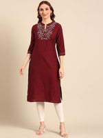 Thumbnail for Anouk Notched Neck Thread Work Pure Cotton Straight Kurta