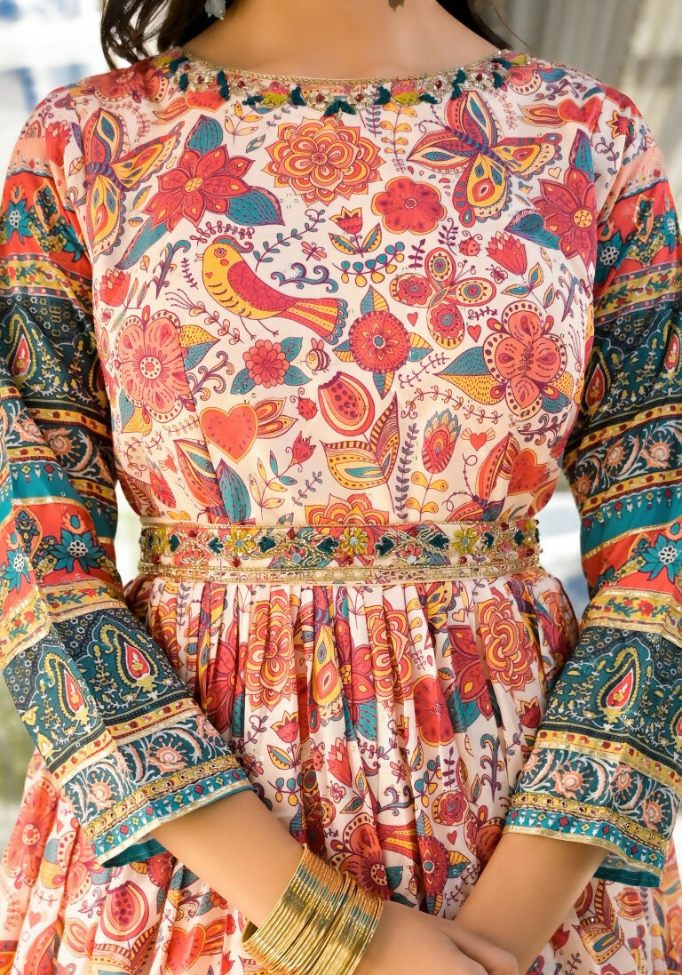 Wedding Designer Multi Soft Dola Silk Anarkali suit with Dupatta - Sanj - Distacart