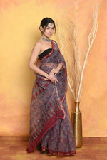 Thumbnail for Very Much Indian Pure Kota Cotton Handblock Printed Saree - Grey - Distacart