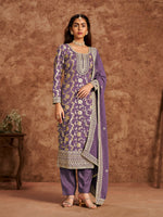 Thumbnail for Anaita Purple Premium Dolla Jacquard Embroidered Stitched Salwar Suit - Distacart