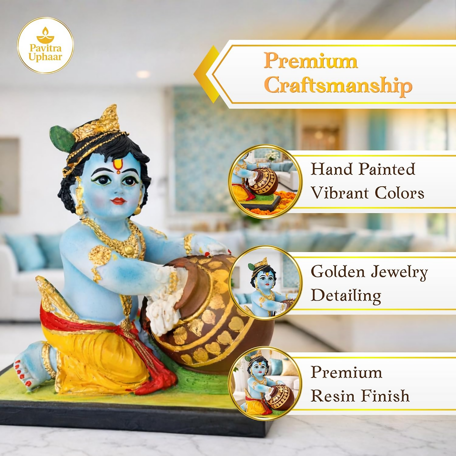 Bal Krishna Idol with Butter Pot - Blue - Dista