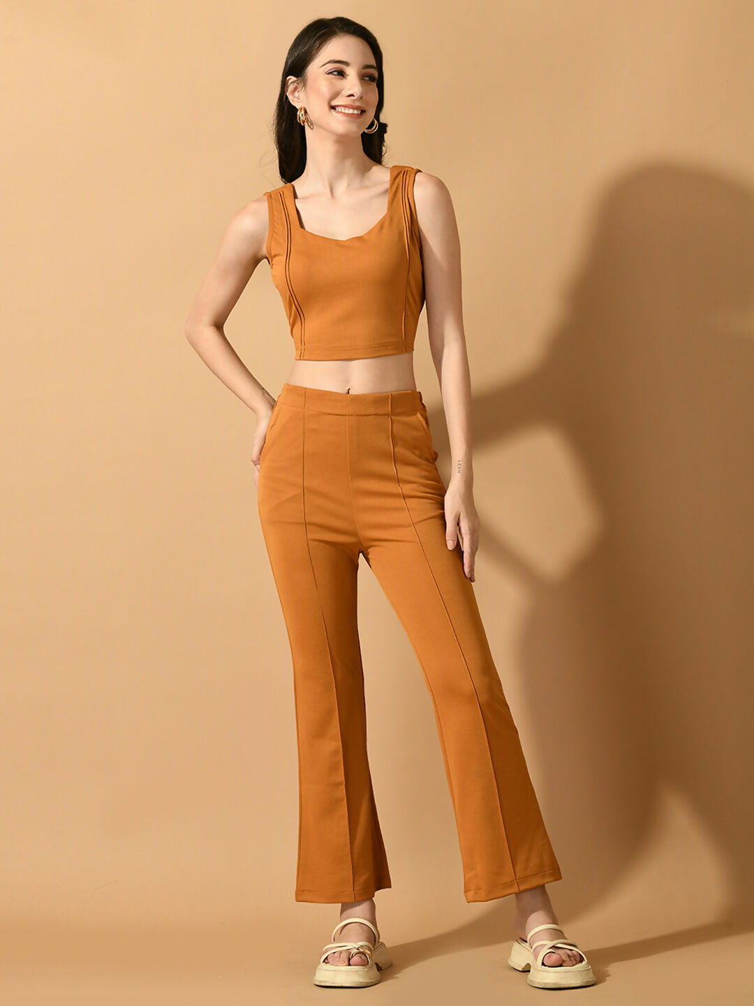 Myshka Women's Mustard Solid Top With Trousers - Distacart