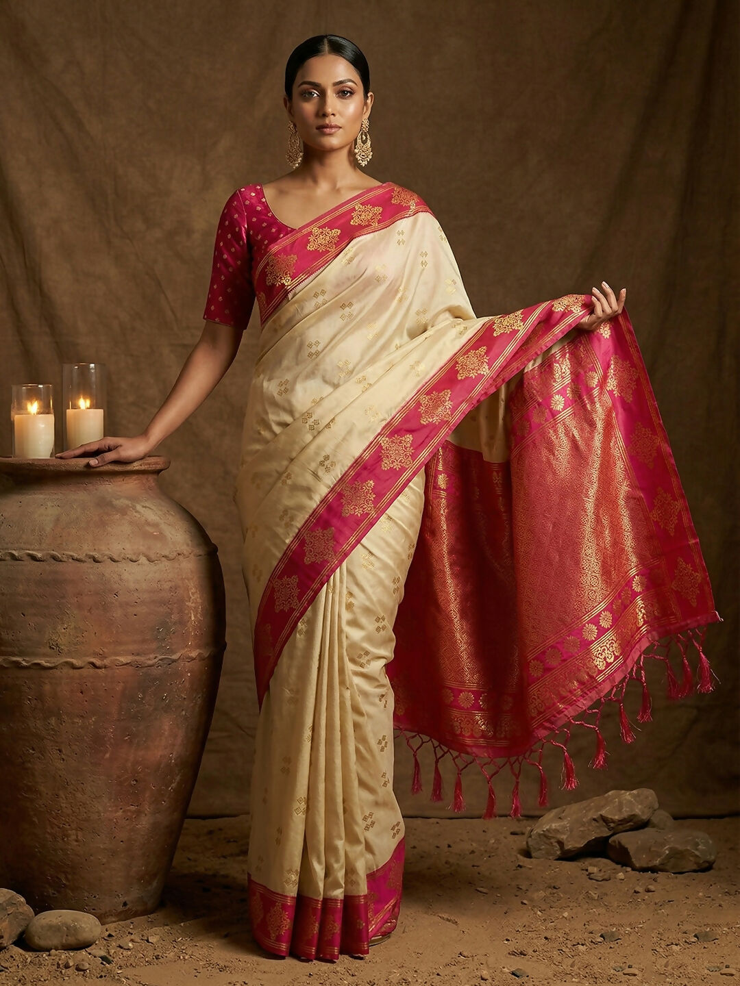 Shree Shyam Fashion Cream Soft Silk Saree - Distacart