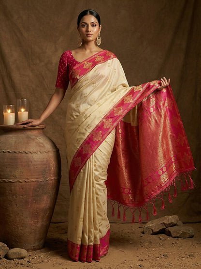 Shree Shyam Fashion Cream Soft Silk Saree - Distacart
