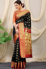 Thumbnail for Jyoti Fashion Women's Black Banarasi Silk Zari Woven Saree with Blouse - Distacart