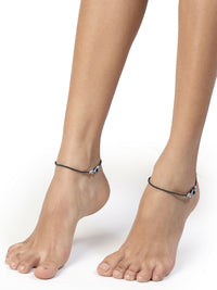 Thumbnail for NVR Women Set of 2 Brass-Plated Stone-Studded & Evil Eye Beaded Anklet - Distacart