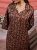 Thumbnail for Yufta Cotton Black Digital Printed Workwear Co-Ord Set With Pintuck Detailing On Sleeves