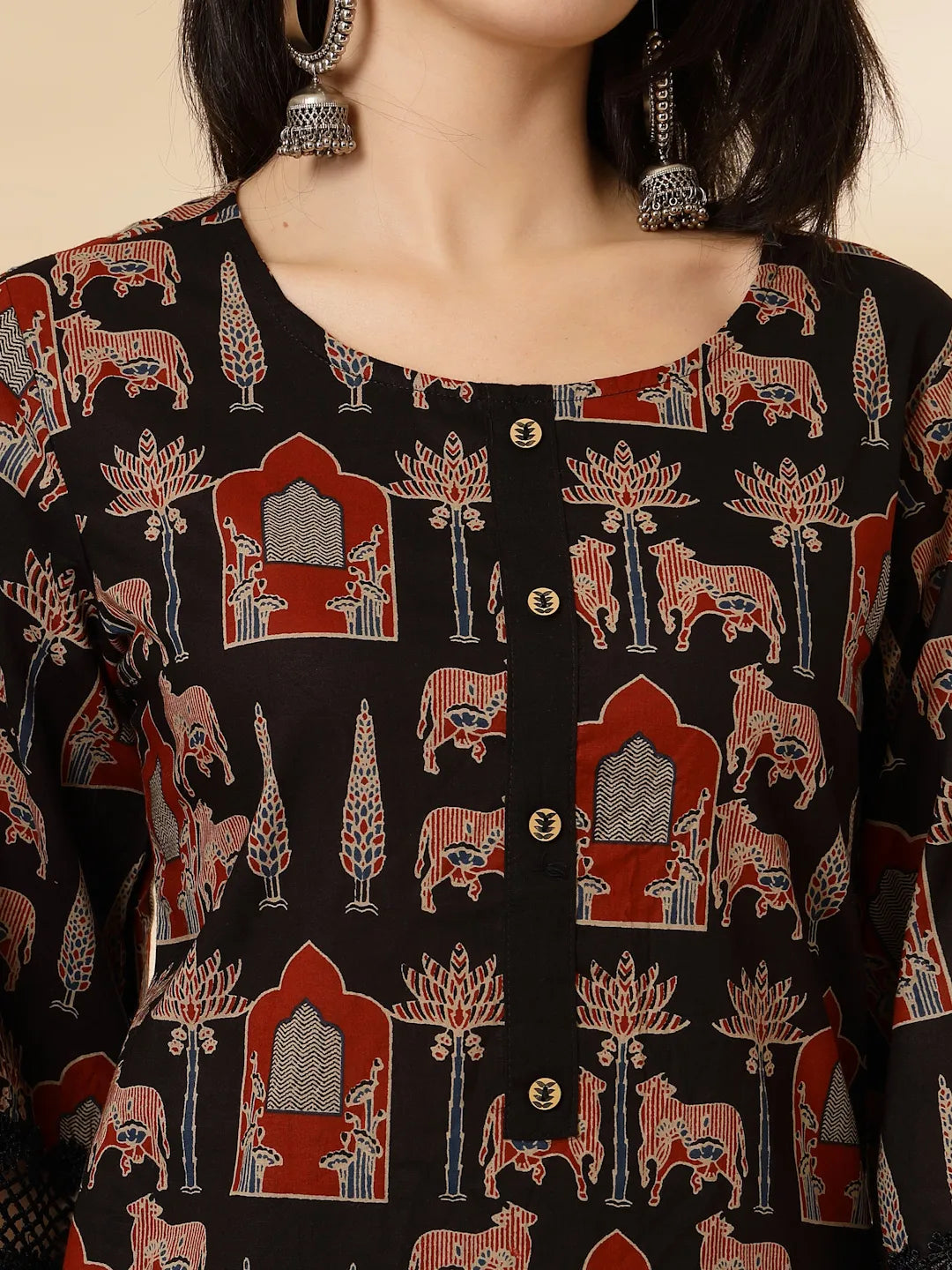 Yufta Cotton Black Pakistani Kurta Dupatta Set