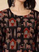 Thumbnail for Yufta Cotton Black Pakistani Kurta Dupatta Set