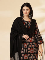Thumbnail for Yufta Cotton Black Pakistani Kurta Dupatta Set