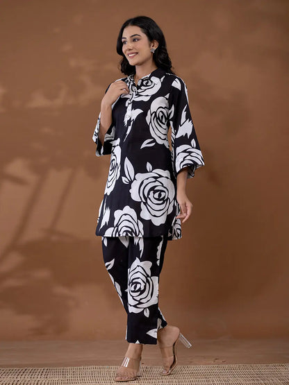 Yufta Cotton Black Printed Co-Ord Set - Distacart