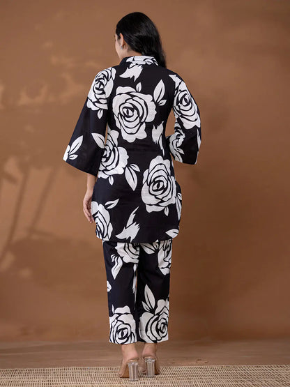 Yufta Cotton Black Printed Co-Ord Set - Distacart