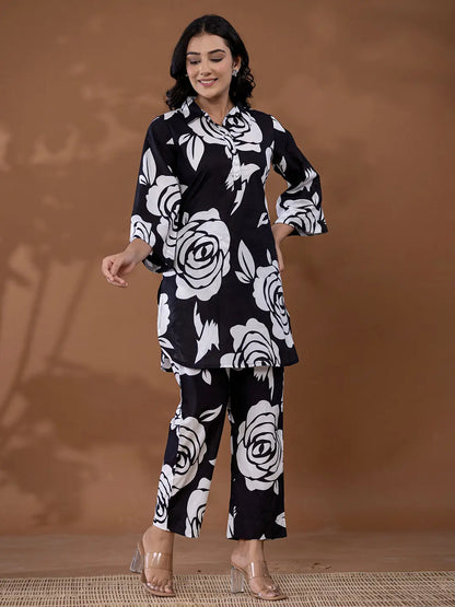 Yufta Cotton Black Printed Co-Ord Set - Distacart