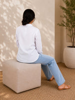 Thumbnail for Gharana India Saheba Chikankari White Cotton Short Top - Dista