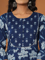 Thumbnail for Yufta Cotton Blue Anarkali Dupatta Set