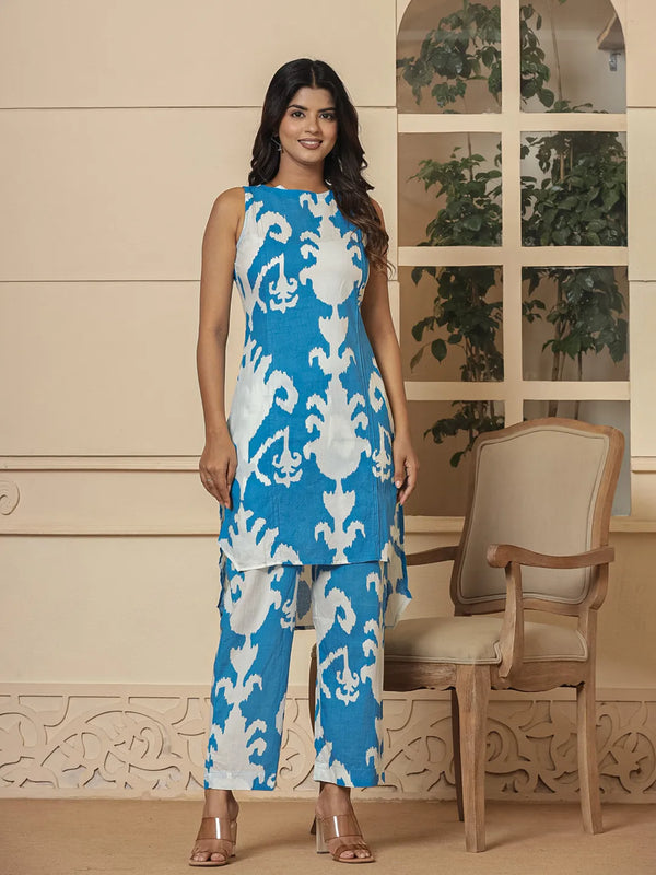 Yufta Cotton Blue Pin Tuck Co-Ord Set