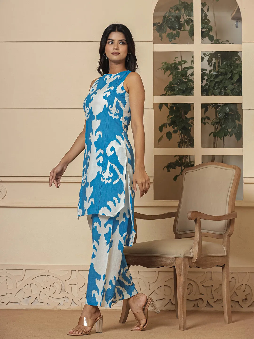 Yufta Cotton Blue Pin Tuck Co-Ord Set - Distacart