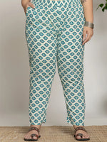 Thumbnail for Yufta Cotton Blue Printed Plus Size Kurta Dupatta Set