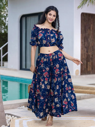 Yufta Cotton Blue Skirt Co-Ord Set