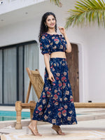 Thumbnail for Yufta Cotton Blue Skirt Co-Ord Set