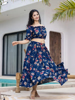 Thumbnail for Yufta Cotton Blue Skirt Co-Ord Set